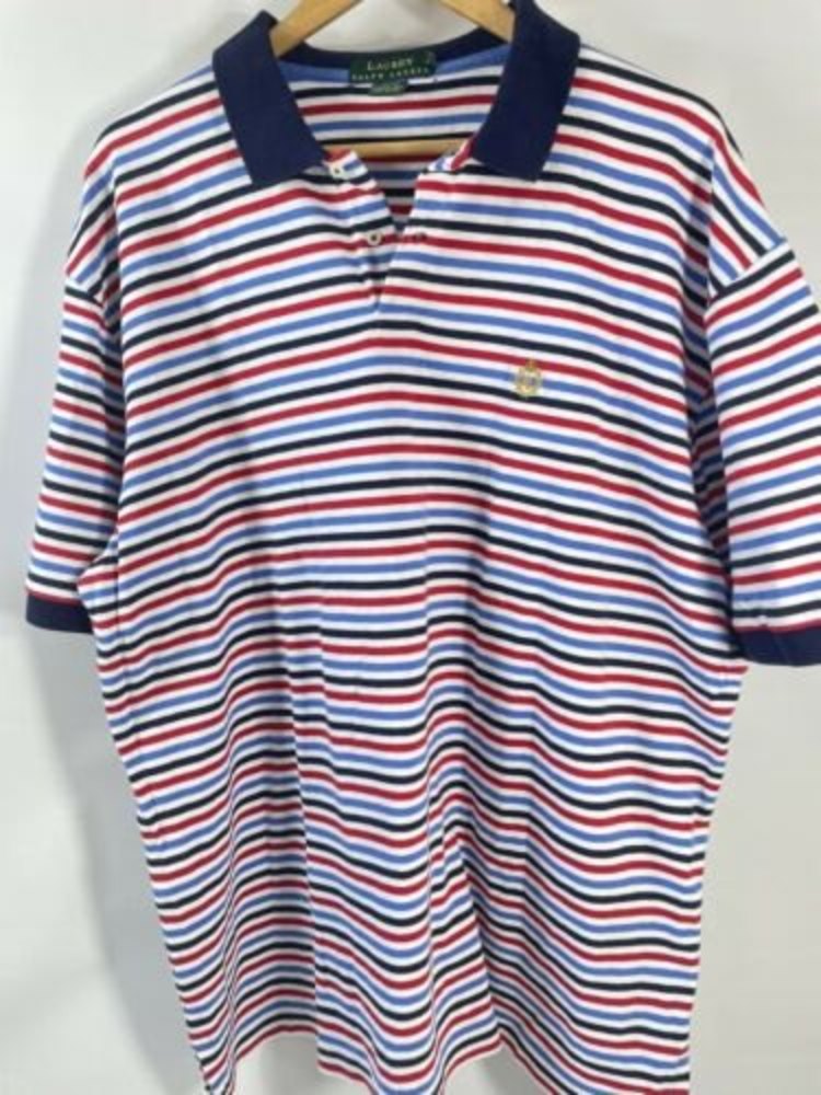 POLO Ralph Lauren Mens Stripes Blue Red White Short Sleeve Shirt XL Large md.USA